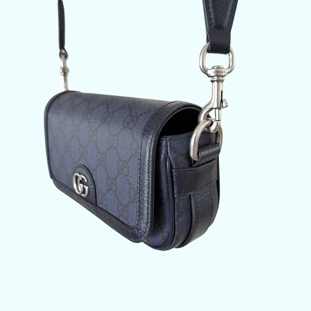 Gucci Ophidia Super Mini Shoulder Bag Navy Blue GG Supreme canvas, NEW 795466